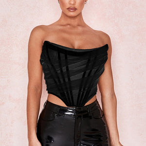 Sexy Ruched Mesh Corset Bustier with Boning