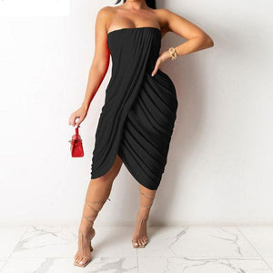 Elegant Draped Strapless Mid-length Dress