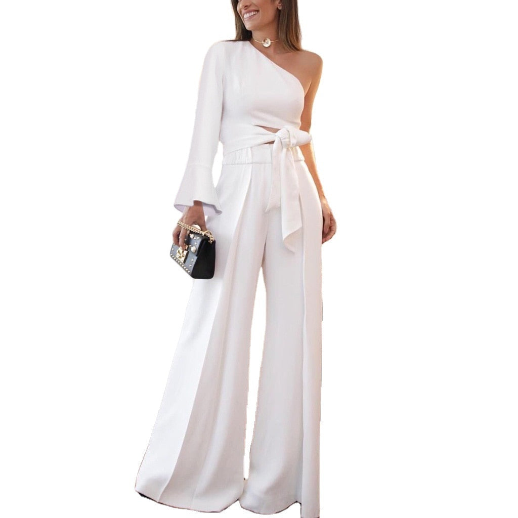 Two Piece One Shoulder Palazzo Pant Set