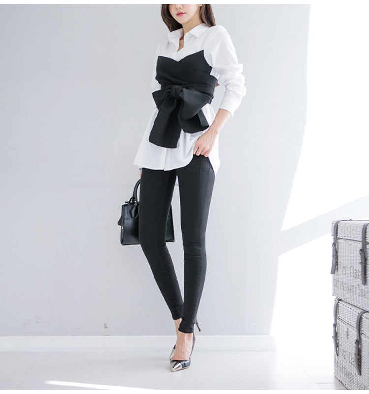 In-vested Bow Long Sleeve Blouse