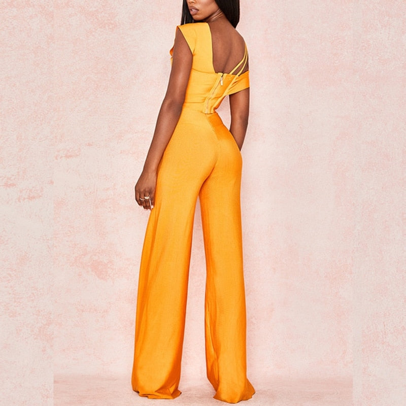 Sexy Knit One Shoulder Bandage Bodycon Two Piece Palazzo Pant Set