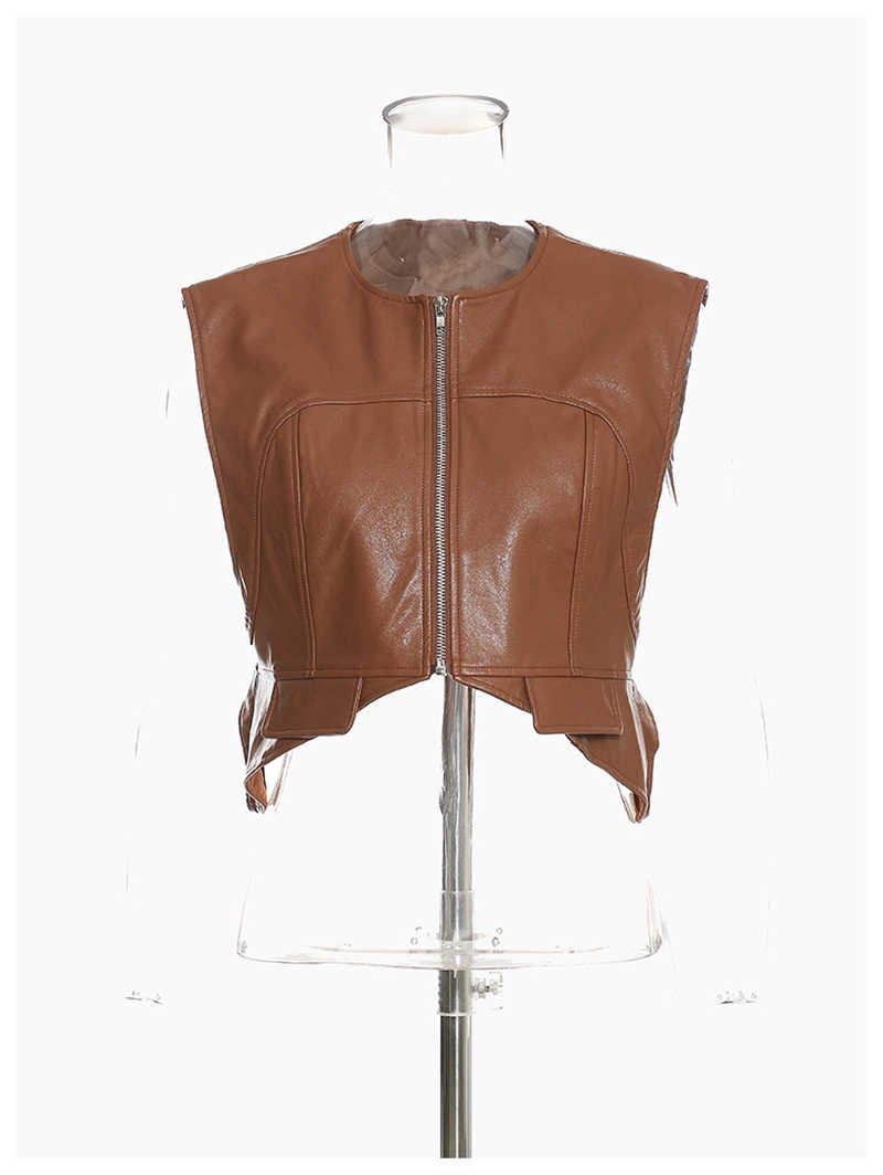 Classic Cropped Faux Leather Zipper Vest