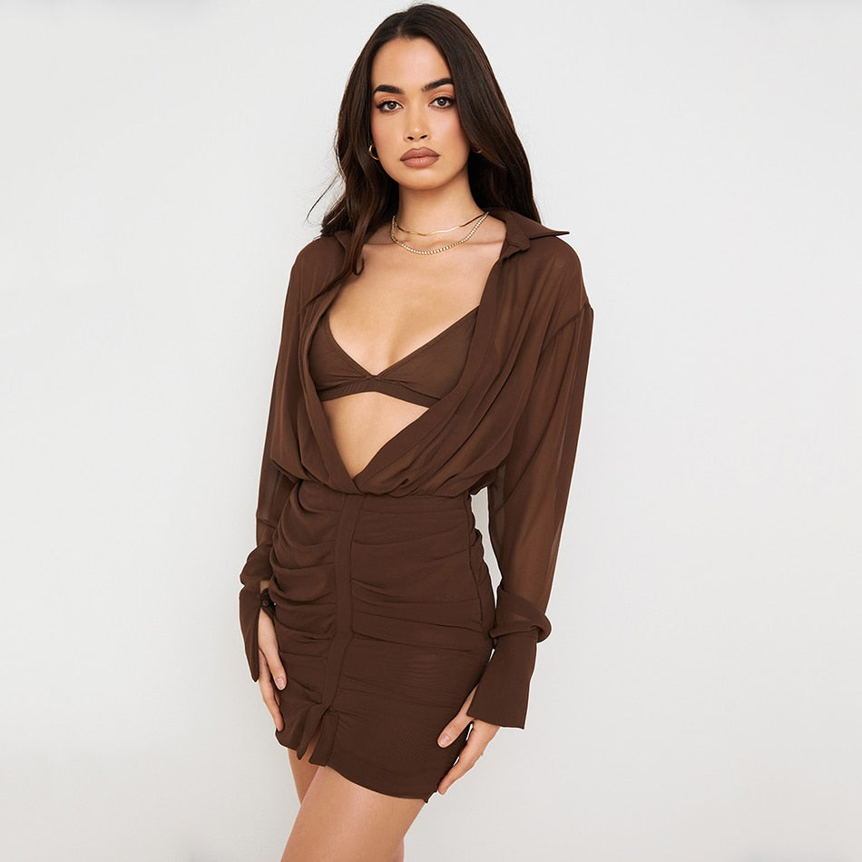 Sexy Long Sleeve Crop Top Two Piece Dress
