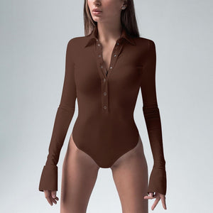 Solid Buttoned Long Sleeve Bodysuit