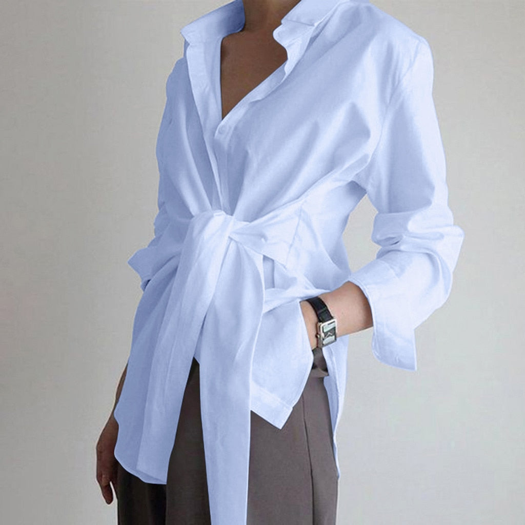 Casual Loose Fit Tie Front Blouse